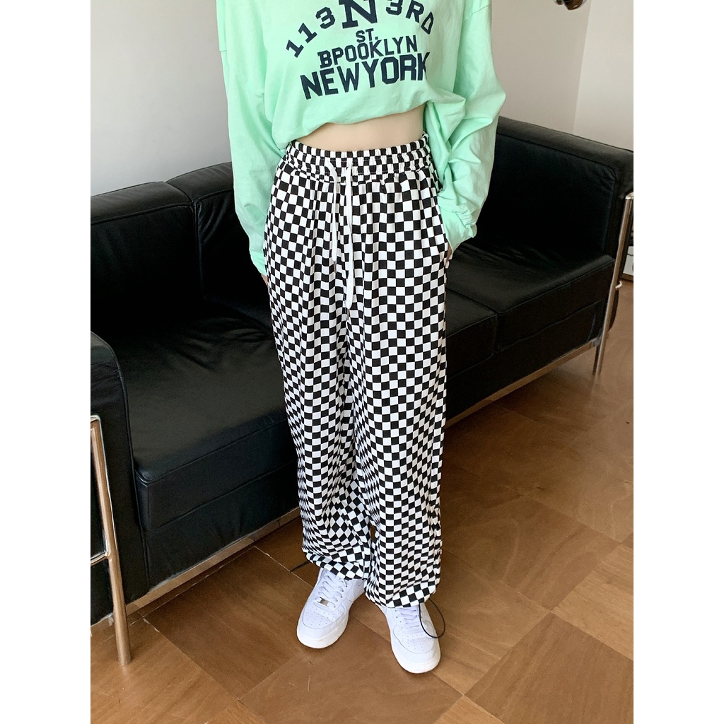 Quần ống rộng Sọc Ca Rô Hồng Thời Trang Trẻ Trung Cho Nữ size S-4XL