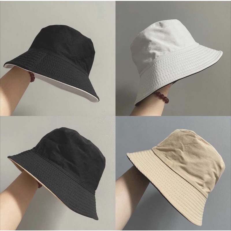 Nón bucket 2 màu kaki thắt dây
