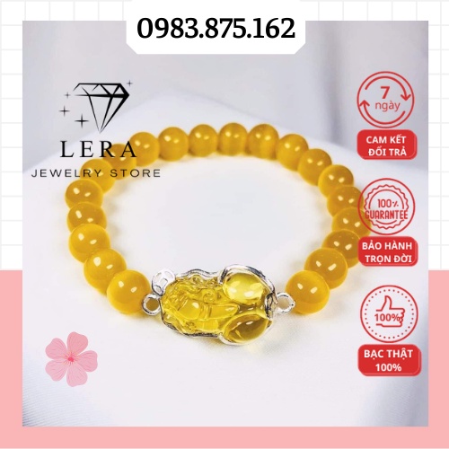Vòng tay đá phong thuỷ MỆNH THỔ màu đỏ, hồng, tím hoặc màu vàng kết hợp tỳ hưu bọc bạc may mắn