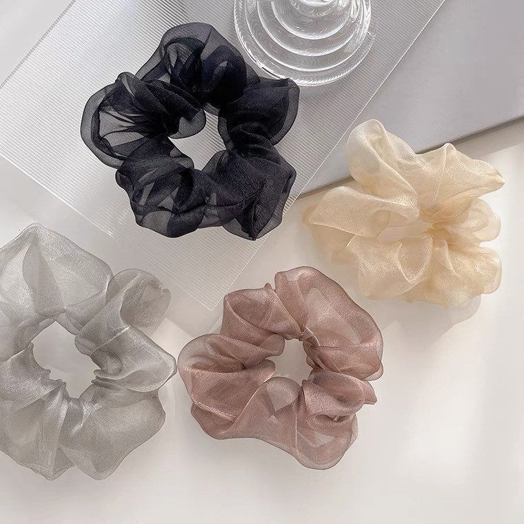 Buộc tóc scrunchies màu nhũ lấp lánh