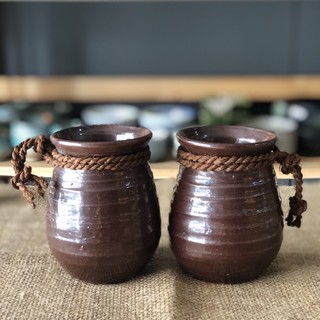 Bình gốm mộc nâu có dây