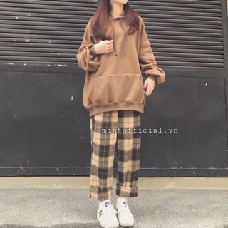 Set áo nâu quần kẻ nâu