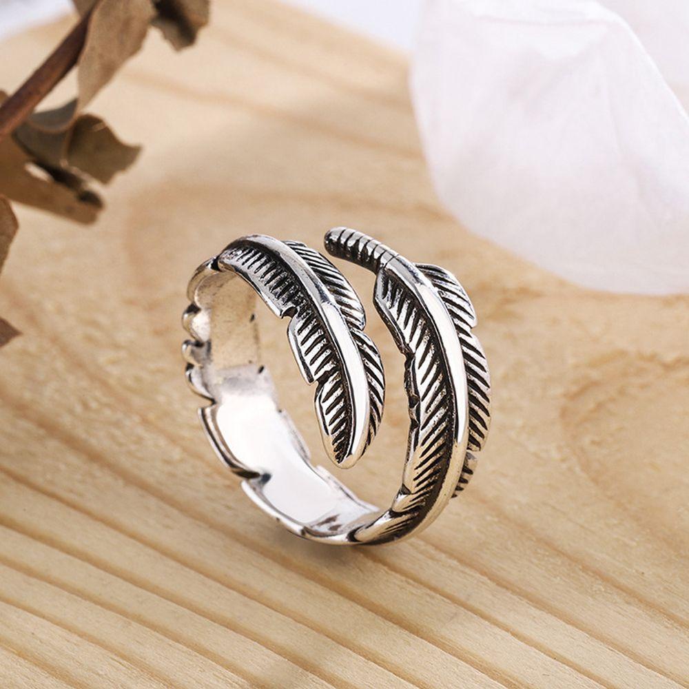 Nhẫn Hình Lông Vũ Có Thể Điều Chỉnh Phong Cách Gothic Hàn Quốc Cho Nam Nữ