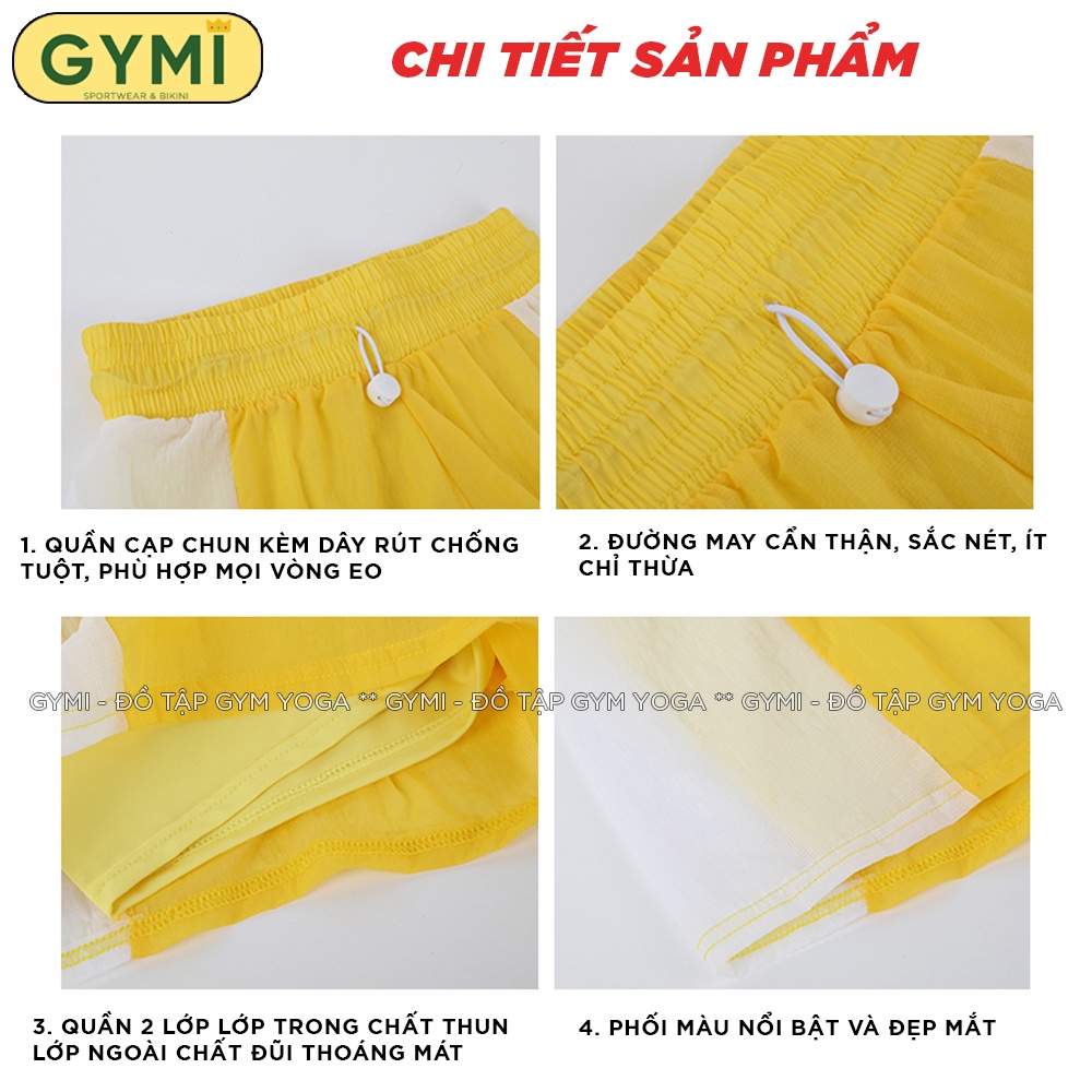 Quần tập gym yoga nữ GYMI QS22 dáng đùi short thể thao 2 lớp chất đùi mịn mát có dây rút chạy bộ