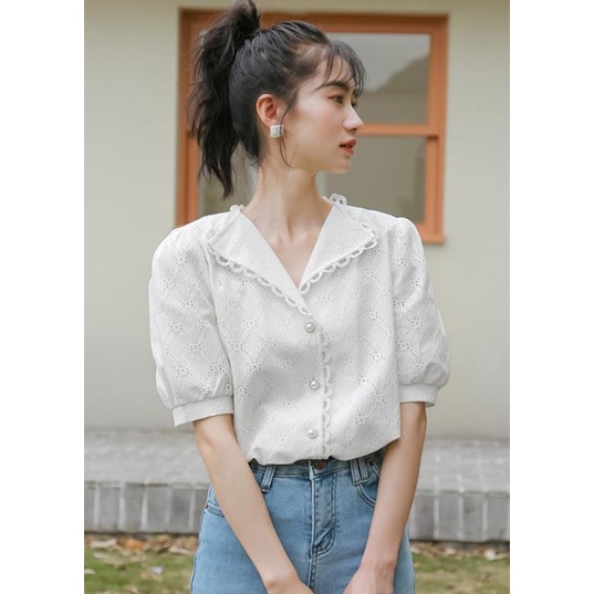 Áo Sơ Mi Mỏng Tay Ngắn Cổ Chữ V Phong Cách Retro Pháp Thời Trang Mùa Hè 2022 Mới Cho Nữ