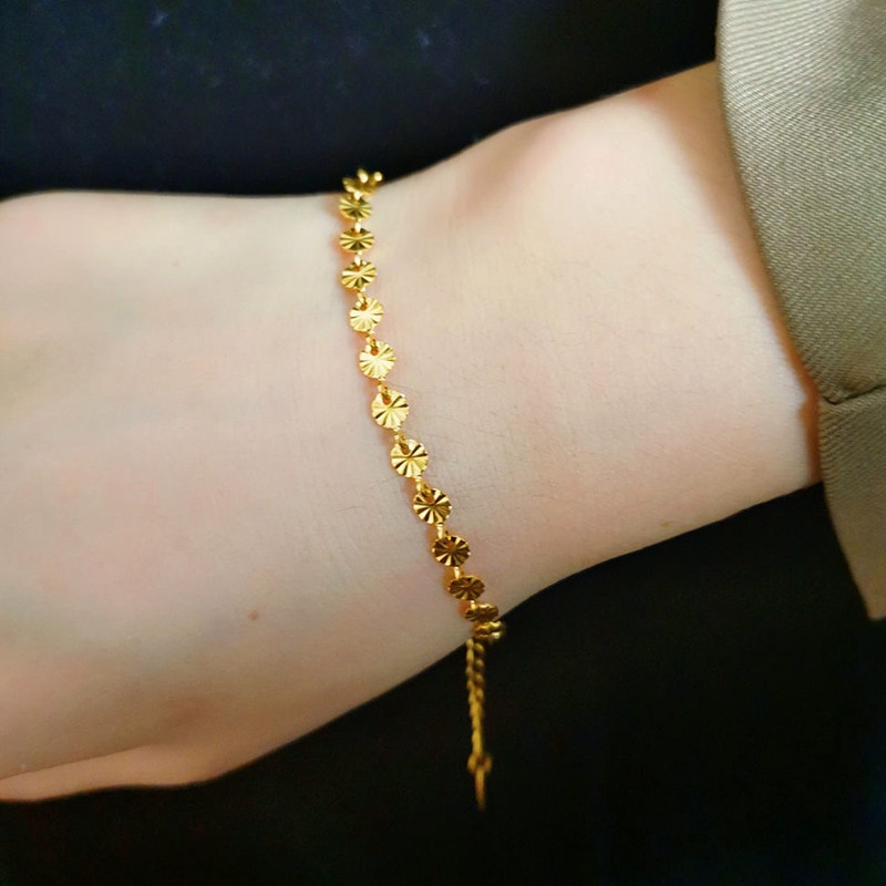 Vòng Tay Mạ Vàng 18k Mặt Hình Hoa Thanh Lịch Phong Cách Hàn Quốc Cho Nữ