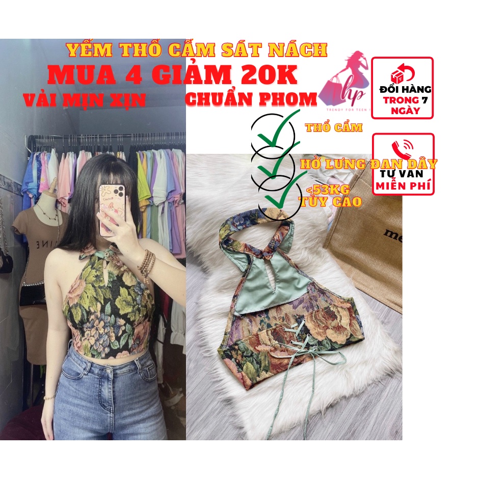 Áo kiểu yếm cổ bẻ croptop hở lưng đan dây thổ cẩm nữ đẹp ôm body cực sexy mẫu mới thời trang 2021