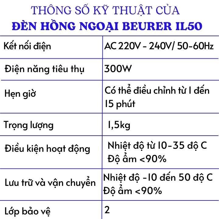 Đèn hồng ngoại trị liệu 300w Beurer IL50 hẹn giờ điều chỉnh góc quay, công dụng chữa đau nhức xương khớp, đau thần kinh