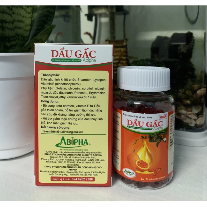 Dầu Gấc Abipha - Bổ Sung Vitamin A - Hỗ Trợ Cho Người Thị Lực Kém Và Quáng Gà lọ 100 viên