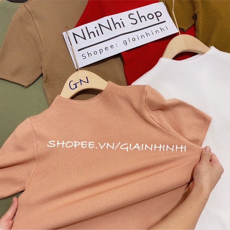 Áo len mịn tay cộc, Áo len cổ tròn ngắn tay co giãn AL1611 - NhiNhi Shop