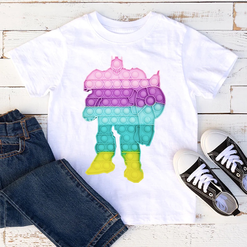 Áo thun bé trai và bé gái in hình trò chơi Pop it, Chất liệu cotton thoáng mát mềm mịn, Hình in không bong tróc,SSSHOP