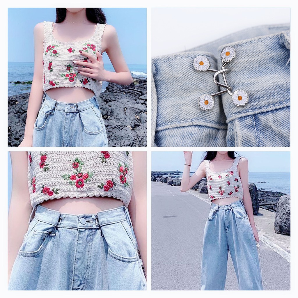 Nút gài điều chỉnh lưng quần cho nữ thiết kế hình hoa cúc dễ thương