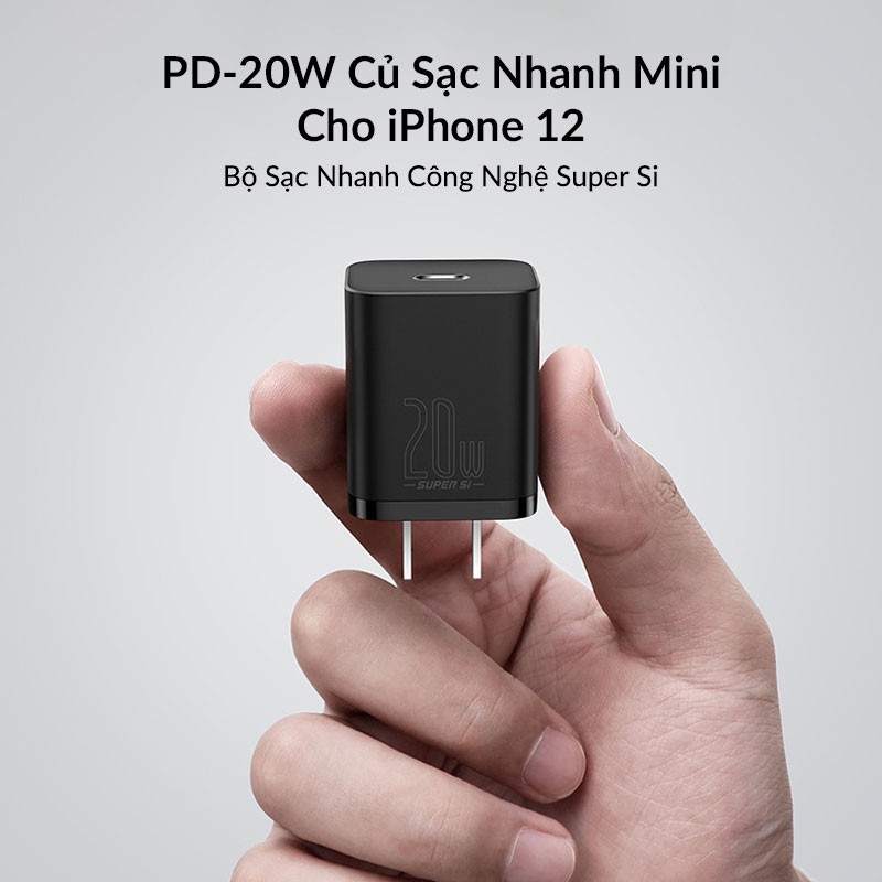 | Combo | Củ Sạc + Cáp Sạc Nhanh iPhone PD 20W Super Si Cho iPhone 12 Pro Max, Hỗ TRợ PD3.0, QC,3.0, Apple 2.4A