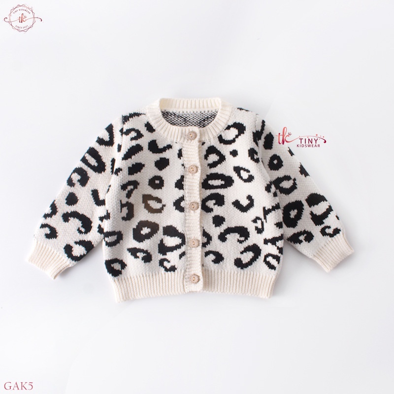 Áo khoác len cardigan họa tiết da báo cúc gỗ cho bé từ 5-13kg [GAK5]