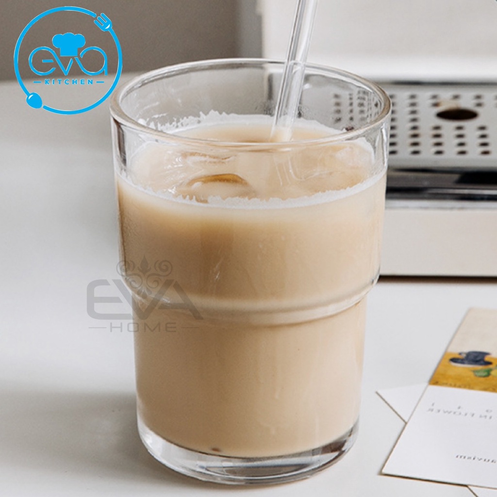 Ly Thuỷ Tinh Bamboo Cup 400 ML Phong Cách Ý Có Nắp Đậy Và Ống Hút Thuỷ Tinh Sang Trọng
