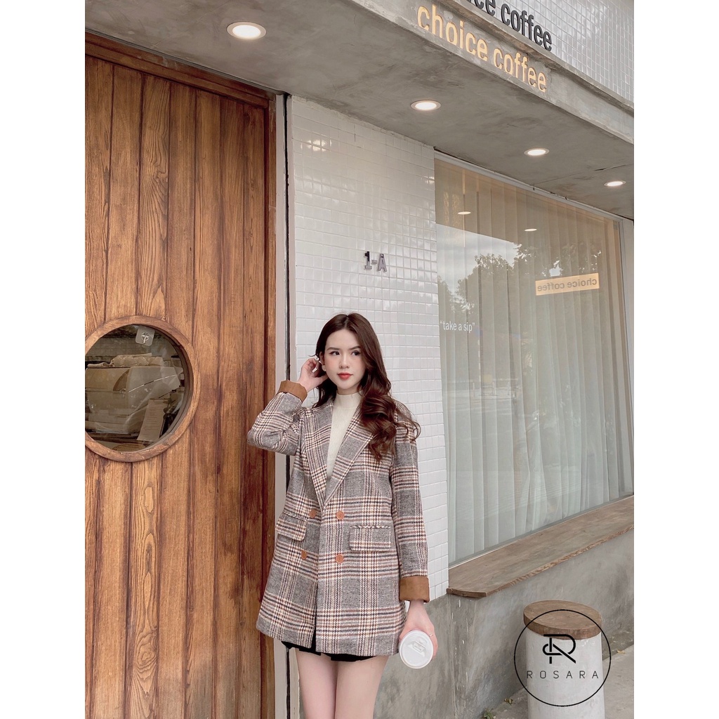 ÁO VEST DẠ KẺ THỜI TRANG NỮ 2 LỚP CÓ ĐỘN VAI KH3