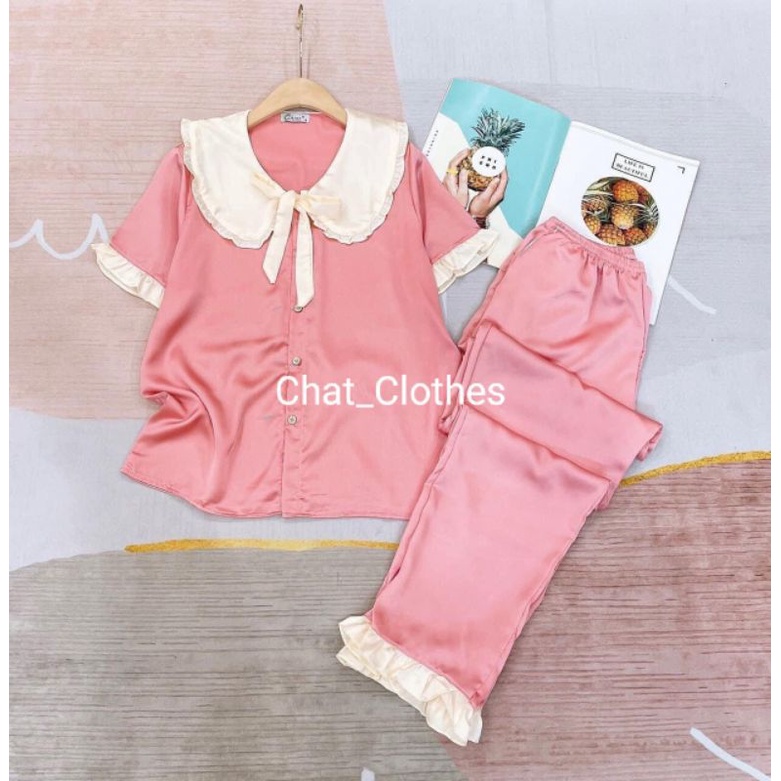 Bộ pijama lụa bèo [BÈO - TAY CỘC - QUẦN DÀI ] siêu xinh kèm ảnh thật