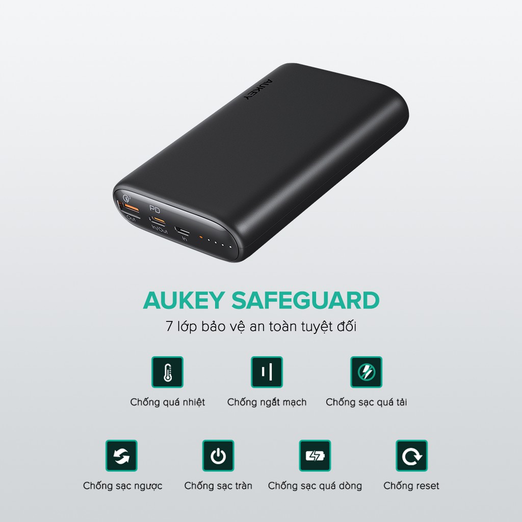 [Mã ELMALL300K giảm 5% đơn 500K] Pin Aukey PB-Y39 15.000 mAh Lõi Tesla Bền X7, Sạc Nhanh QC 3.0 Và PD 18W