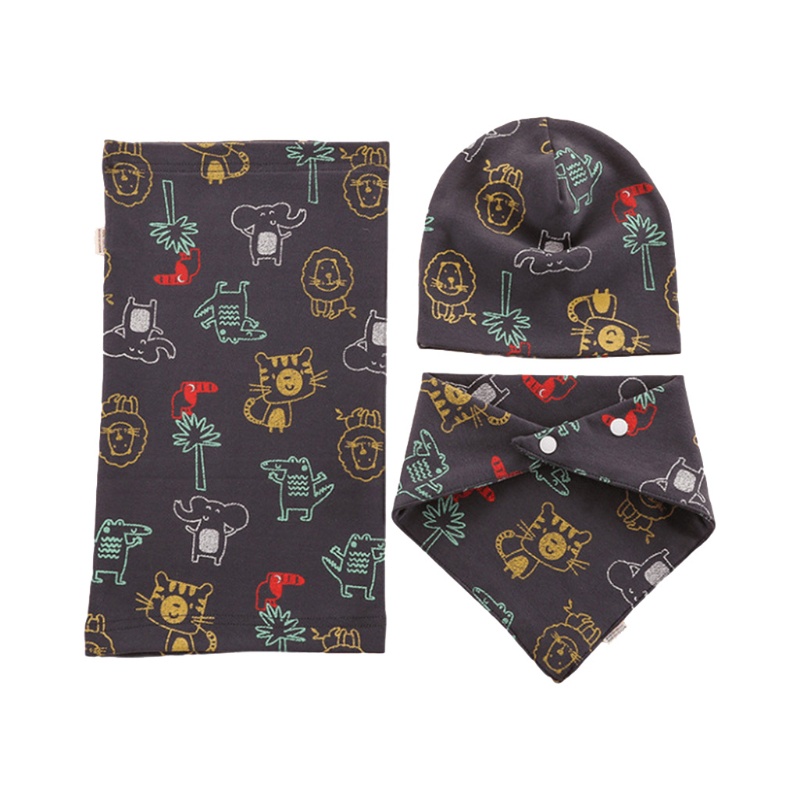 Bộ 3 Món Nón Khăn Choàng + Khăn Choàng + Yếm Bằng Vải Cotton Thời Trang Thu Đông Mới Cho Bé