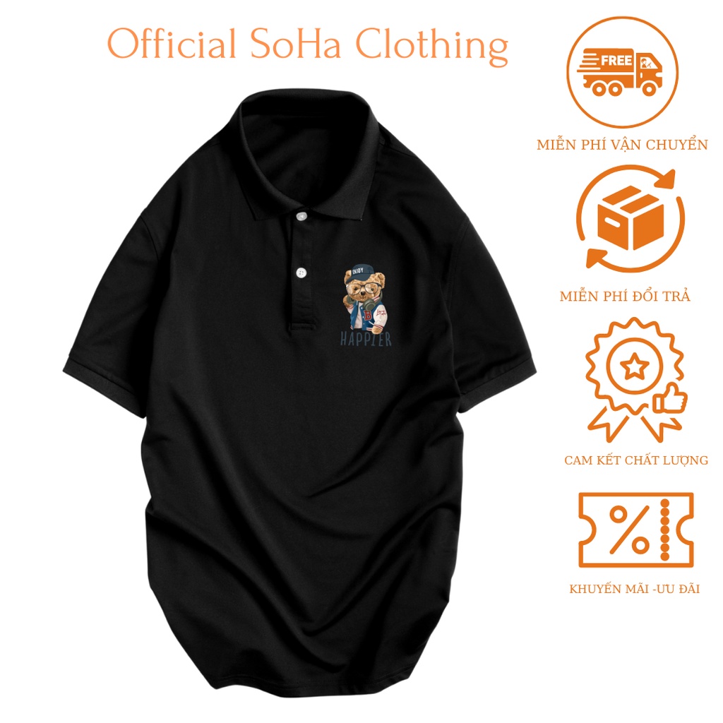 Áo Thun Polo Nam Basic cổ bẻ vải Cá Sấu chuẩn form,hình in sắc nét,Gấu Happier-SoHa Clothing