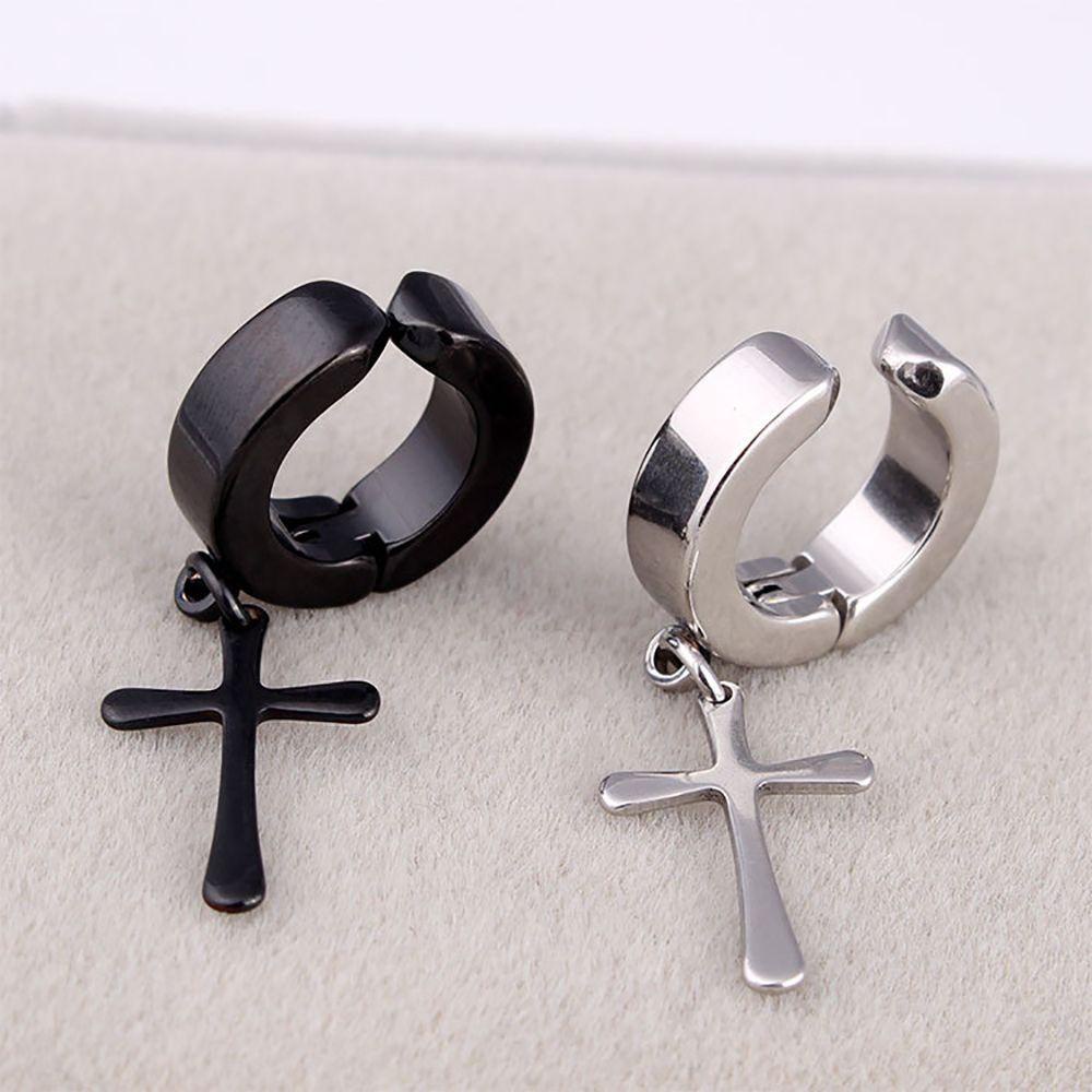 Bông Tai Dạng Kẹp Hình Thánh Giá Bằng Thép Không Gỉ Phong Cách Punk Gothic Dành Cho Nam Nữ