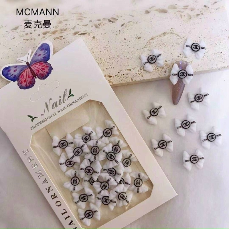 Charm nơ đính móng 1 cái , nơ đen trắng- phụ kiện nail