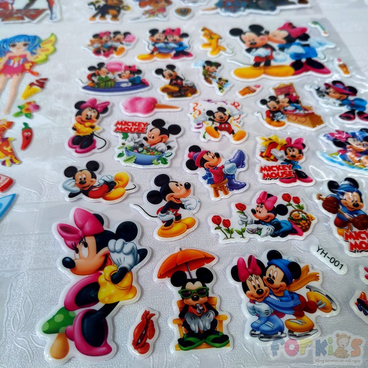 Sticker trẻ em, stcker 3d dán trang trí hoạt hình, công chúa, phương tiện giao thông- bộ 3 tranh.