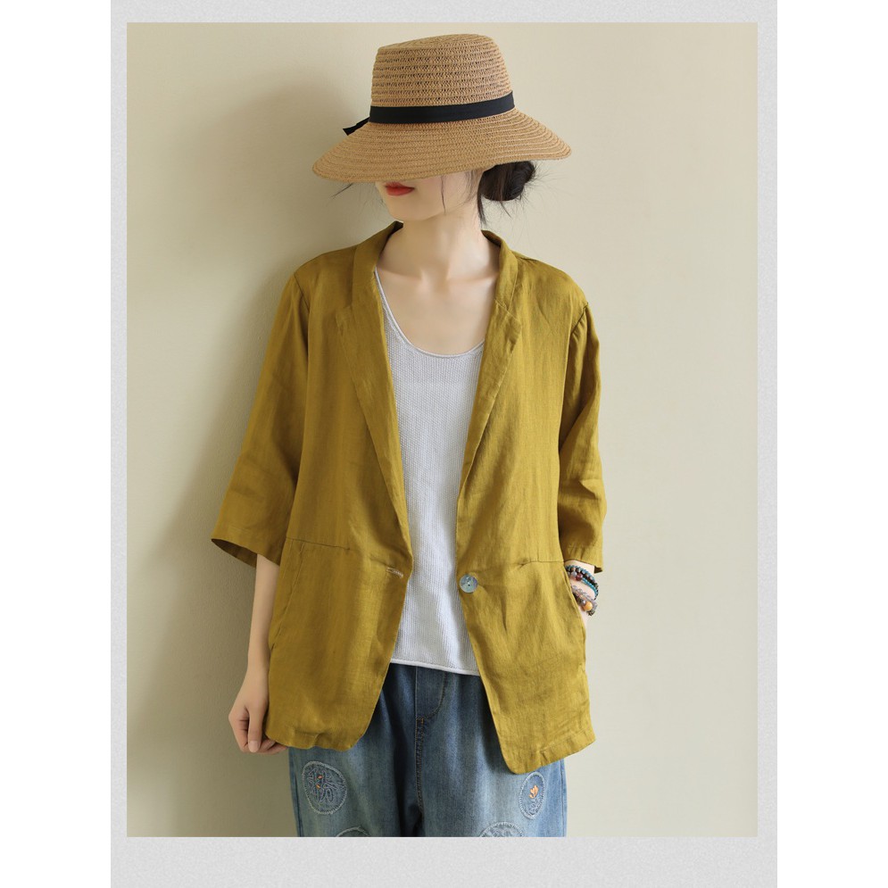 Áo vest balze linen dáng lửng tay lỡ 2 túi bên, chất vải linen tự nhiên, thời trang phong cách Nhật Bản | BigBuy360 - bigbuy360.vn