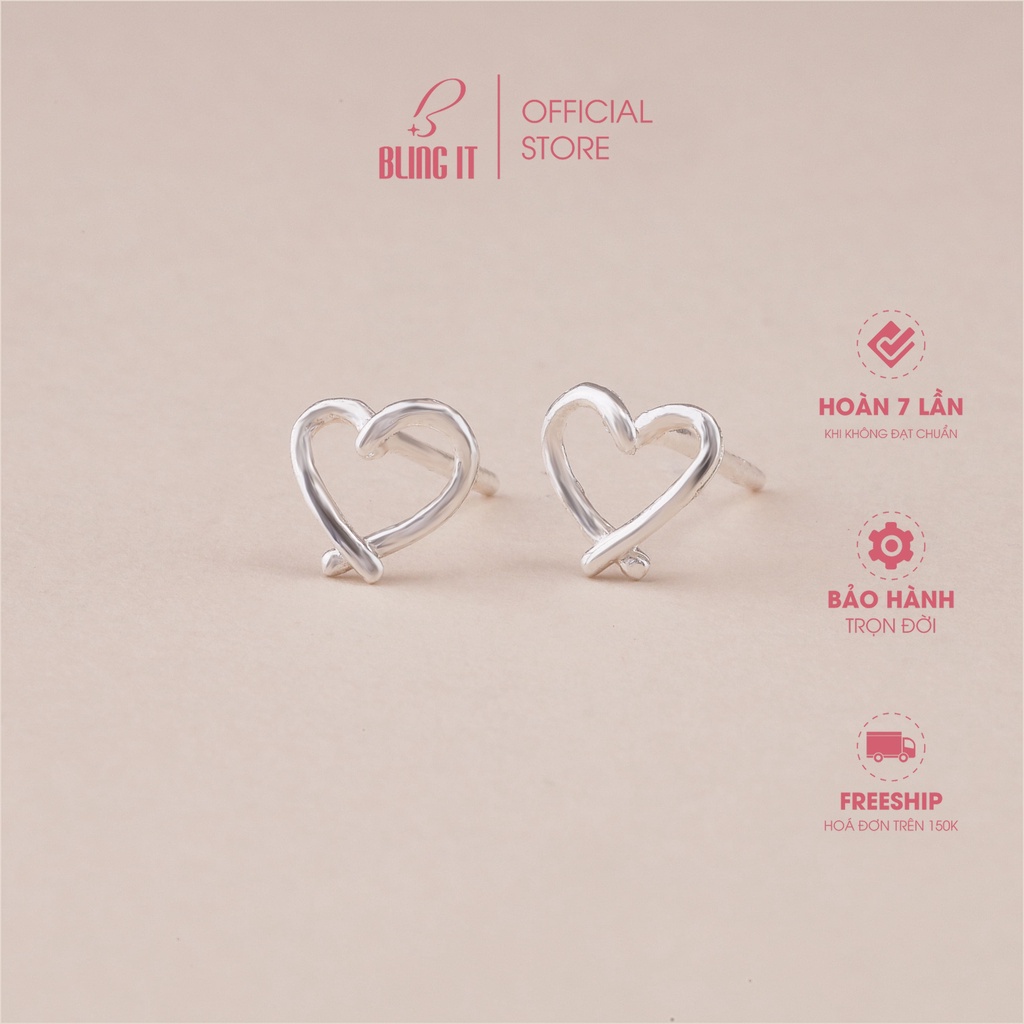 Bông Tai Bạc Nữ 925 BLING IT Thiết Kế Hình Trái Tim Nhỏ Đơn Giản, Quà Tặng Valentine 14/2, Quà 8/3 - BIBT577