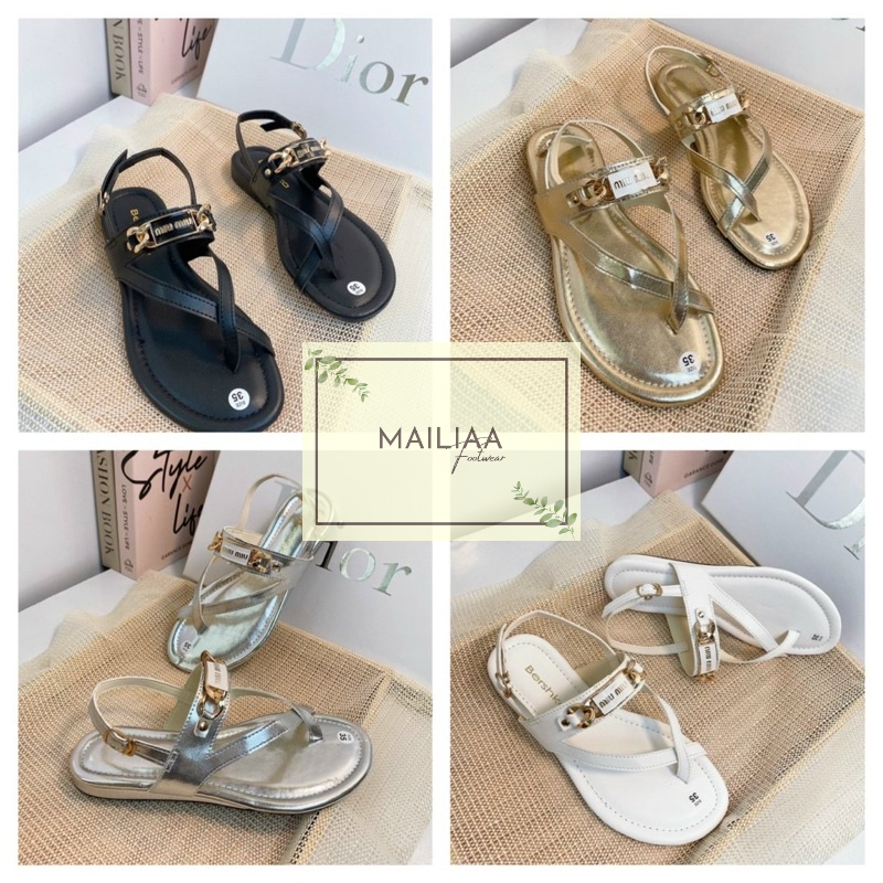 Sandal xỏ ngón nữ, sandal nữ, sandal đi học nữ MAILIAA quai kẹp đế cao su chống trượt MIUMIU đi êm chân
