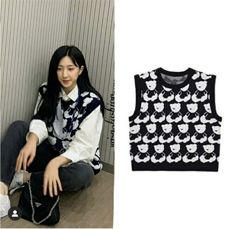 Áo gile in hình gấu giống Jennie BLACKPINK, Ten NCT, Yuqi I-DLE
