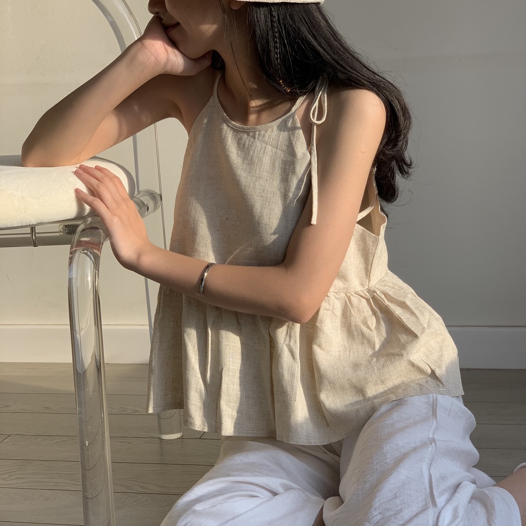 Áo 2 dây cổ yếm LOLLIE STUDIO TKA280 TKA381 dáng pepplum xòe vải linen