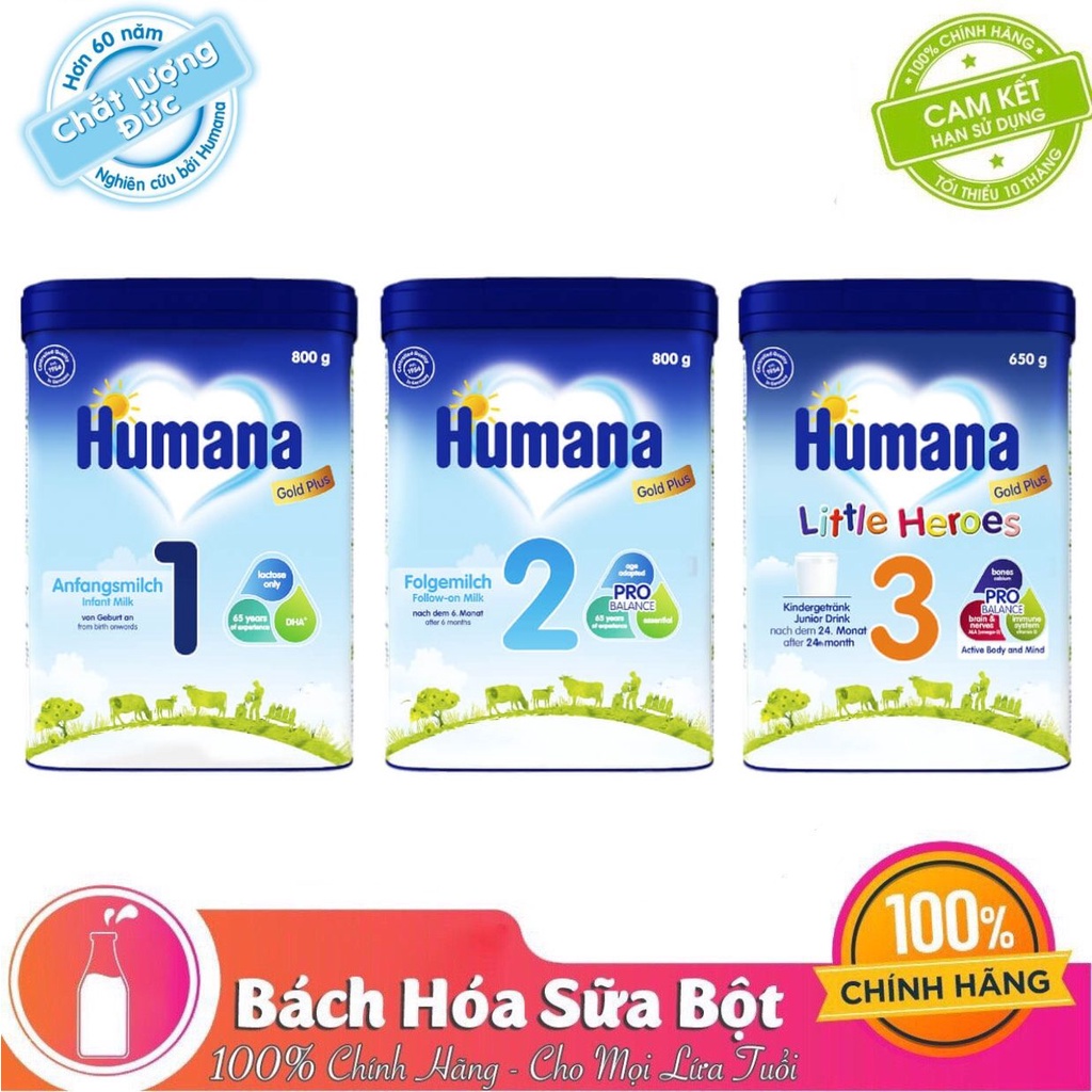 Sữa Bột Humana Gold Plus số 1/2/3 - Hộp 400g/650g/800g (Date: 07/2023)