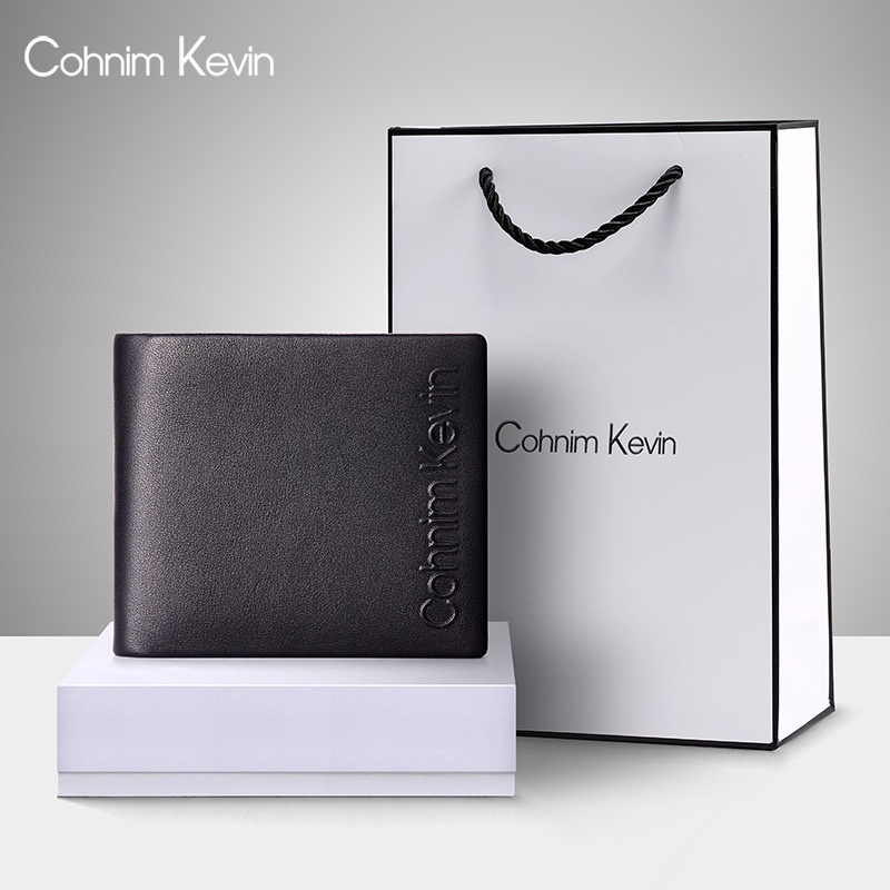 Ví Nam Da Bò Dáng Ngang Nhỏ Gọn Cao Cấp Thương Hiệu Cohnim Kevin Da Bò Lớp Đầu Tiên Mềm Đẹp Bền Dây Kéo An Toàn Full Box