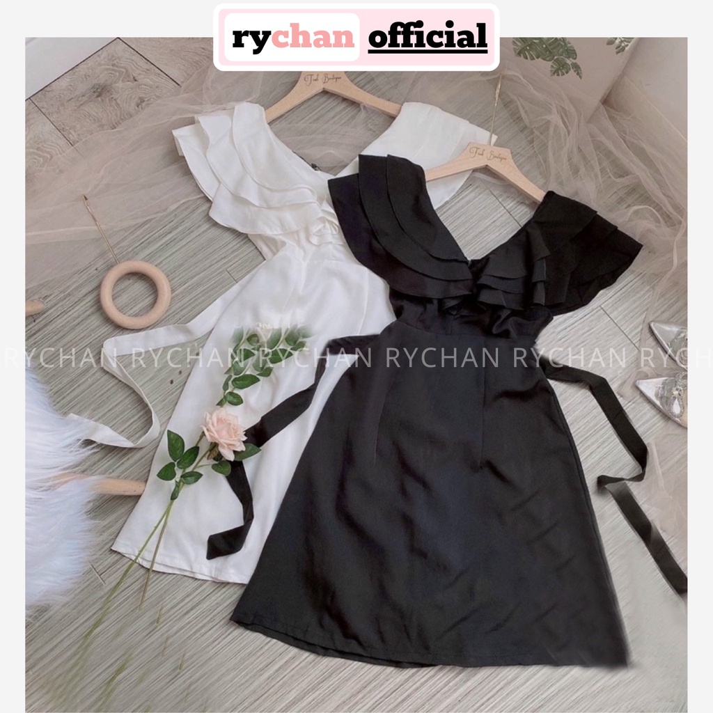 Đầm Váy Nữ Dự Tiệc Cưới Cổ V Phối Bèo Bo Eo Ôm Body Cực Sang Chảnh Màu Trắng Đen[ẢNH THẬT CUỐI] - DX9953