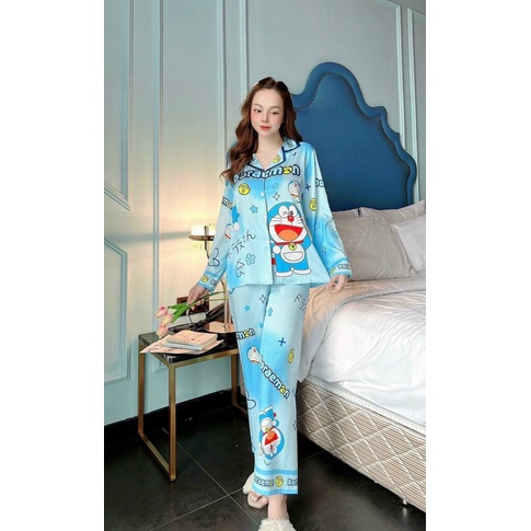 Bộ Pyjama tay dài Lụa Xước cao cấp, chất mềm mịn, vải mát dày dặn