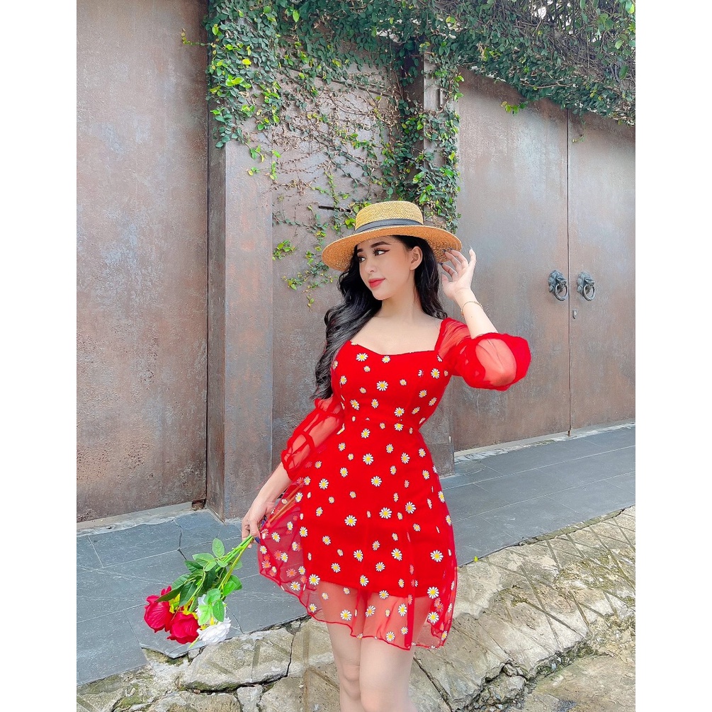 [Đầm hoa] Đầm hoa đi biển siêu xinh với chất lưới hoa có lót cho chị em tự tin thả dáng