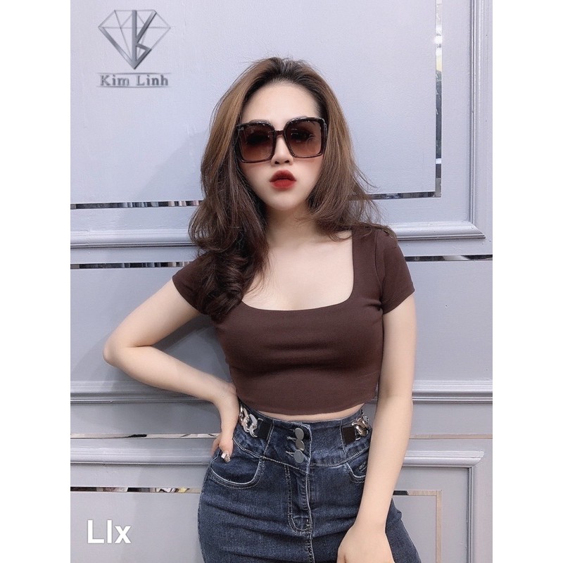 Áo croptop chất zip cổ vuông