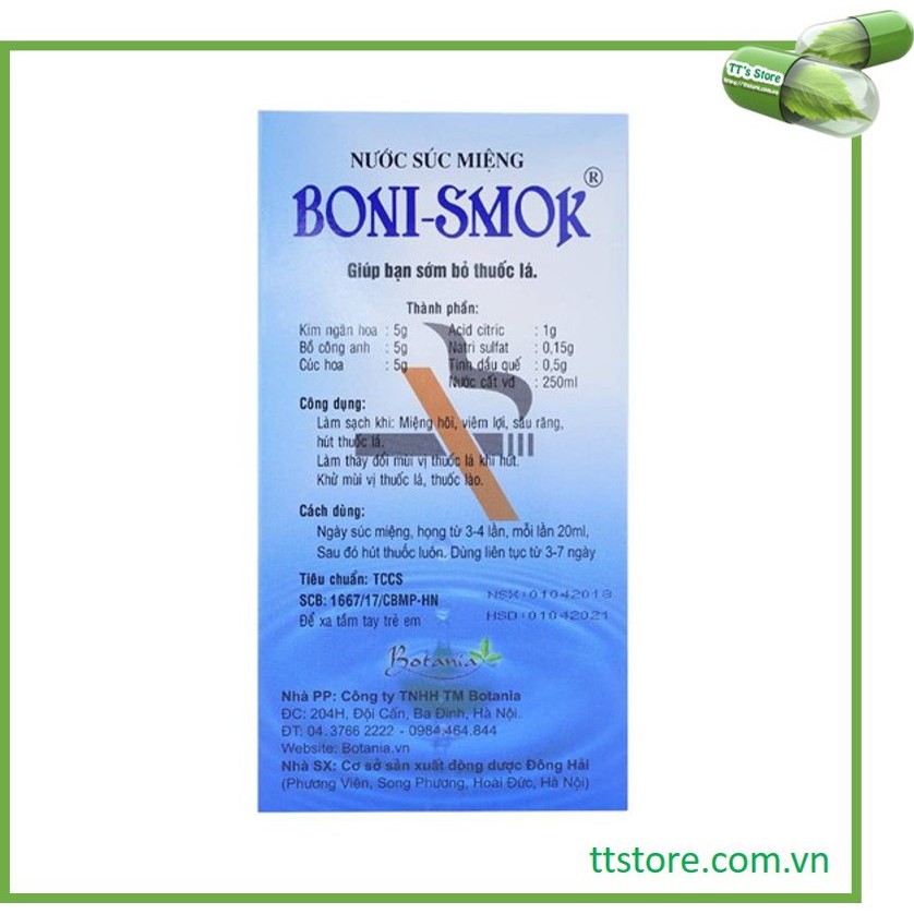 HÀNG CHÍNH HÃNG Nước súc miệng Boni Smok - Nước súc miệng cai thuốc lá [BoniSmok]