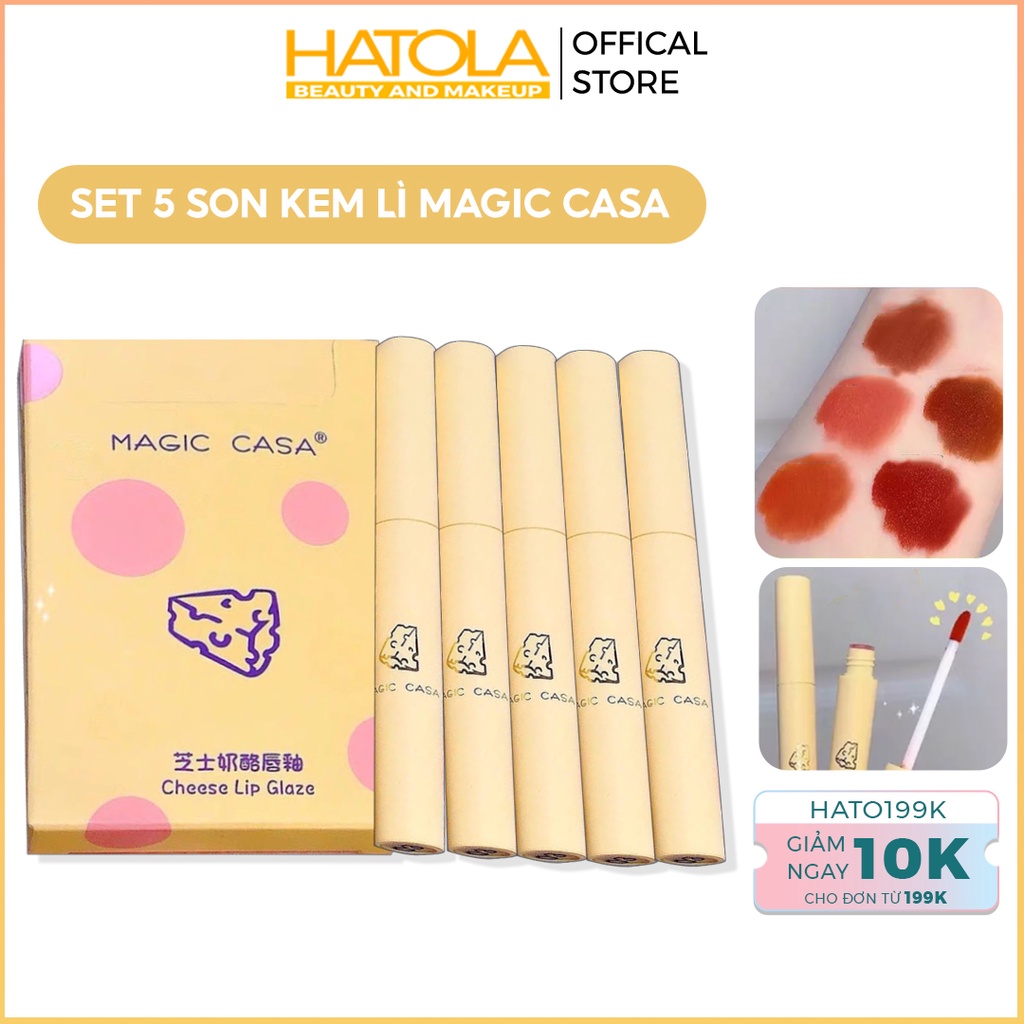 Set son kem phô mai 5 cây son kem lì tone màu đỏ cam trẻ trung quyến rũ Hatola
