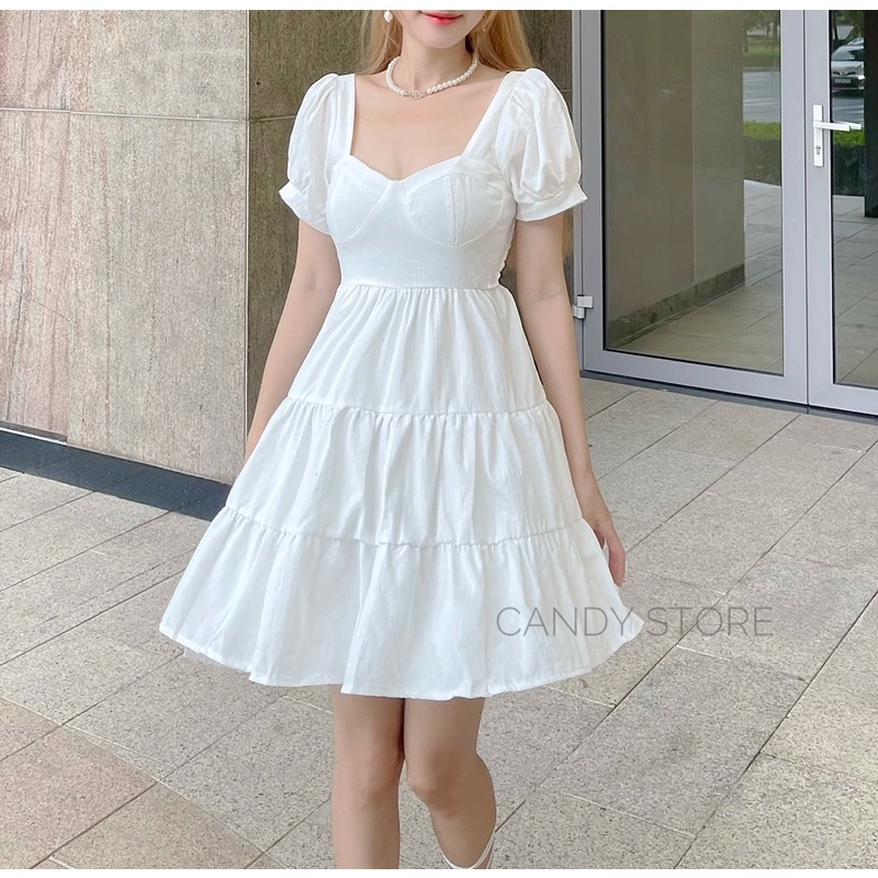 Đầm ngắn babydoll may tầng xoè