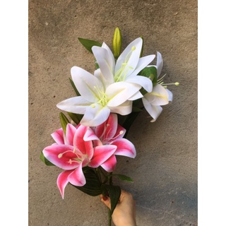 [ HOA VẢI [ HOA LY CAO SU ] [ CÀNH DÀI 30CM ] HOA LY CAO SU 3 BÔNG, 1 NỤ
