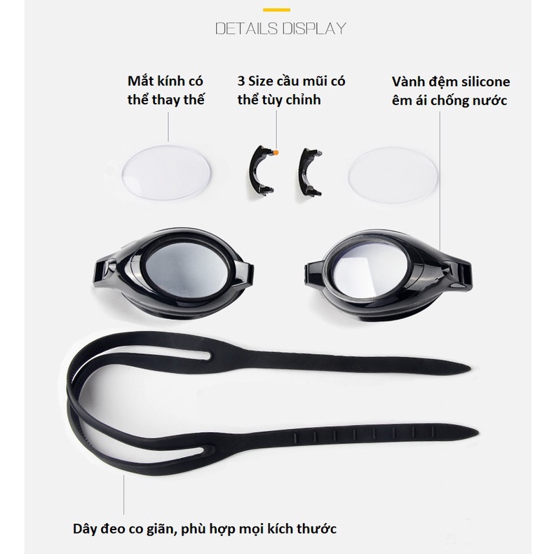Kính bơi cao cấp OBAOLAY lắp được mắt cận viễn loạn thị theo yêu cầu, chống UV, chống hấp hơi-Tặng kèm hộp, bịt tai-mũi
