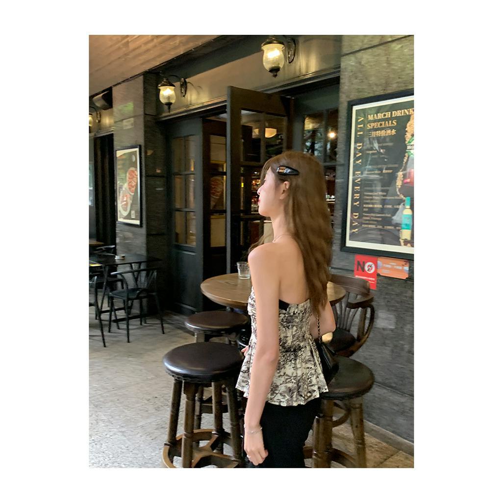 Porozi Áo croptop In Họa Tiết Mực In Phong Cách Thái Lan Thời Trang Mùa Hè Xinh Xắn Cho Nữ