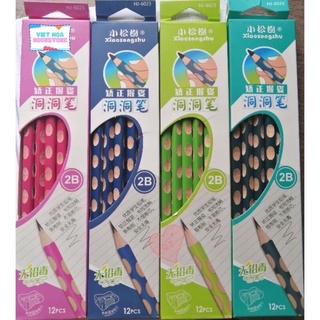 Bút chì định vị tay cầm 2B Cao cấp _ 12 bút tặng kèm 1 gọt bút chì