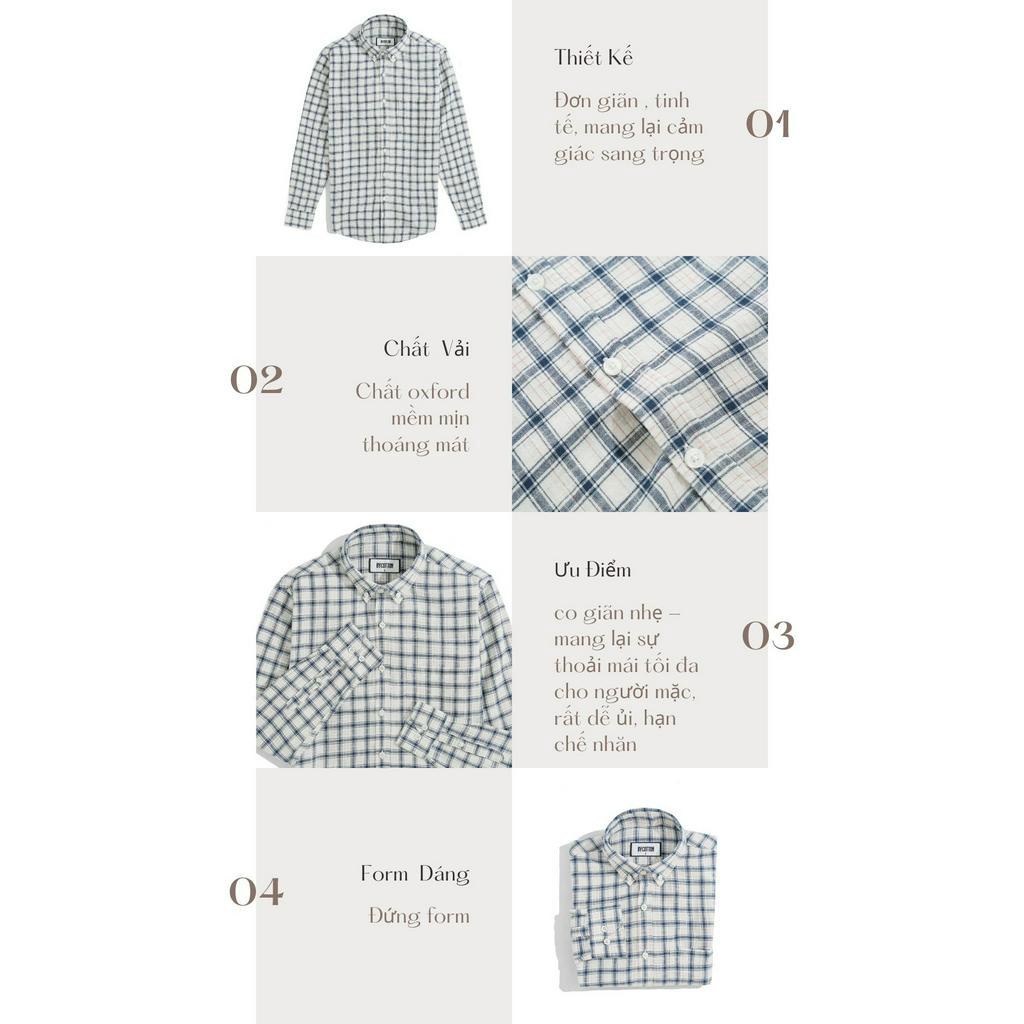 Áo Sơ Mi Nam Dài Tay Phối Sọc BY COTTON Checked White Blue Shirt