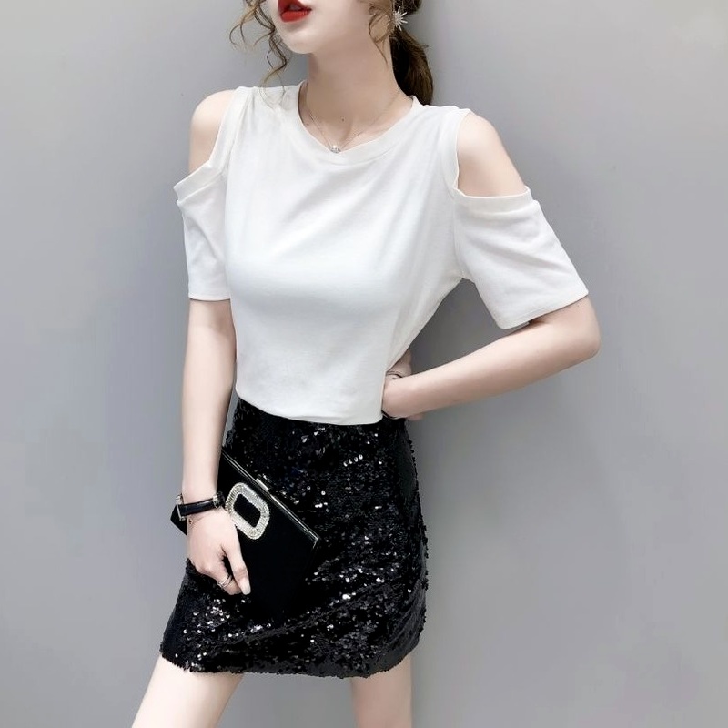 Áo thun tay ngắn hở vai phong cách Hàn Quốc thời trang cho nữ
