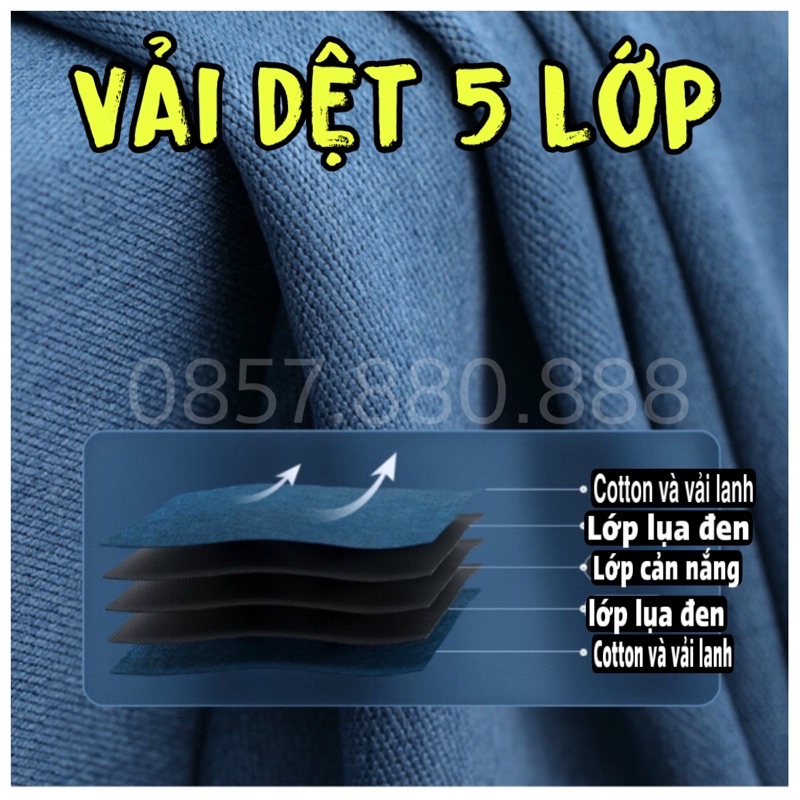 Rèm Vải thô dệt 5 lớp cản nắng, rèm cửa màu vàng be che nắng 100% Luxury