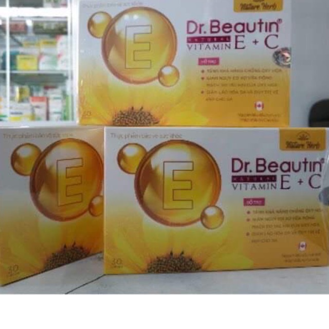 Vitamin E + C - Dr.Beautin (H/30v) Hỗ trợ tăng khả năng chống oxy hóa. Hỗ trợ giảm lão hóa da