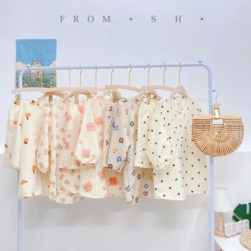 Set đồ ngủ đùi cộc tay chất đũi xốp hoạ tiết đáng yêu bộ đồ mặc nhà dáng ngắn phong cách Hàn Quốc pyjama đũi | BigBuy360 - bigbuy360.vn